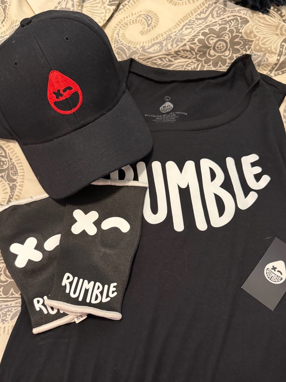 Rumble Bundle - Black Logo Tank with Matching Black Cap and Wristbands